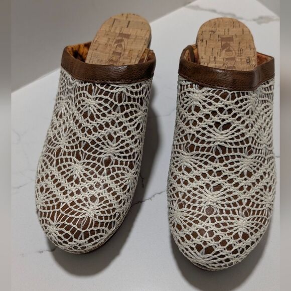 KORKS Women's Nora Clog Tan Crochet Overlay Slip On Wooden Platform Shoes 8 Boho - Picture 13 of 15